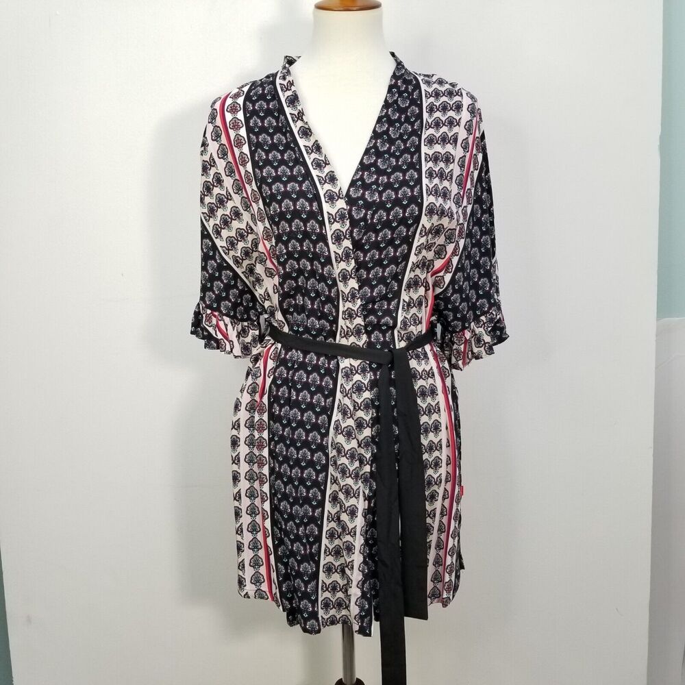 JOSIE NATORI NEW Women's Floral Print Robe Loungewear Short Sleeve Rayon Size S - Picture 10 of 13